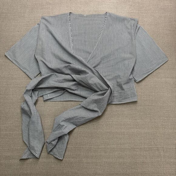 Black and White Striped Cotton Wrap Shirt - Picture 1 of 7